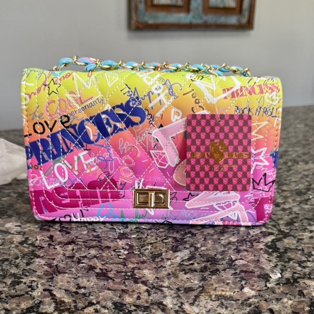 Alpha Bags Quilted graffiti Multicolor Crossbody Bag NWT